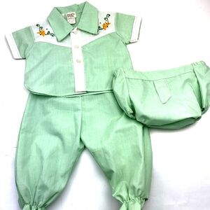 Permanent Press Vintage 1970s Baby Outfit Size 0/6m 3pc Set Button Down Western
